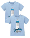 Zwillings Sprüche Baby Shirt Drinking Partners mit Baby Trinkflasche Hellblau