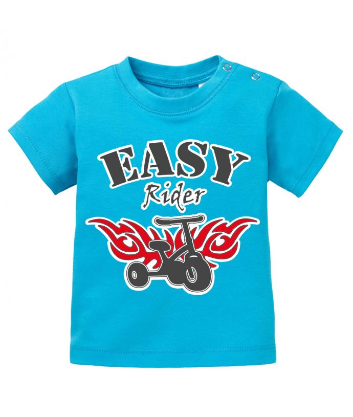 Lustiges Sprüche Baby Shirt Easy Rider mit feurigem Baby Bike. Blau