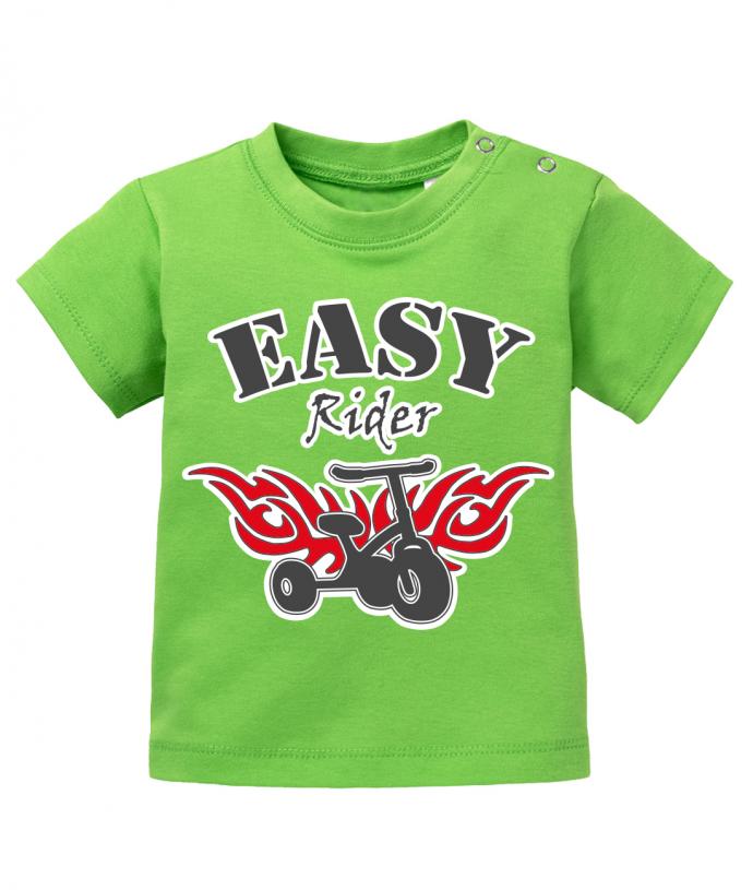 Lustiges Sprüche Baby Shirt Easy Rider mit feurigem Baby Bike. Grün