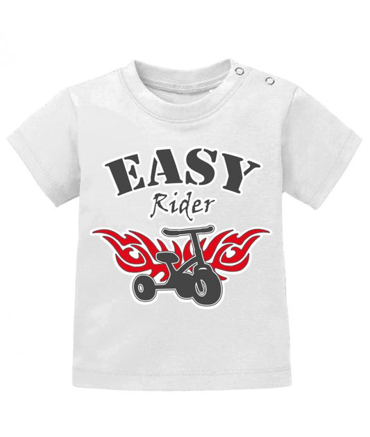 Lustiges Sprüche Baby Shirt Easy Rider mit feurigem Baby Bike. Weiss