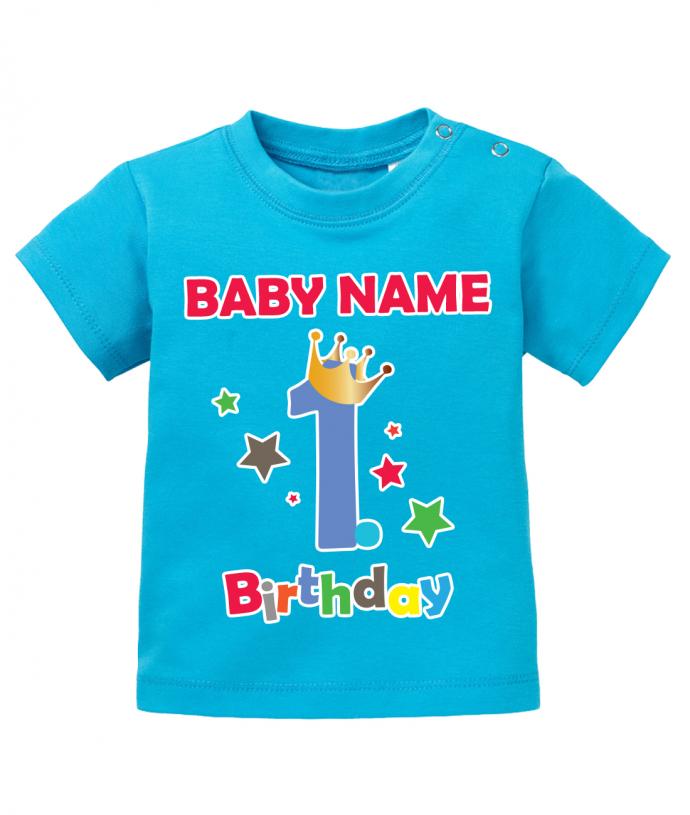 Erster Geburtstag mit Wunschnamen- erster geburtstag baby shirt blau