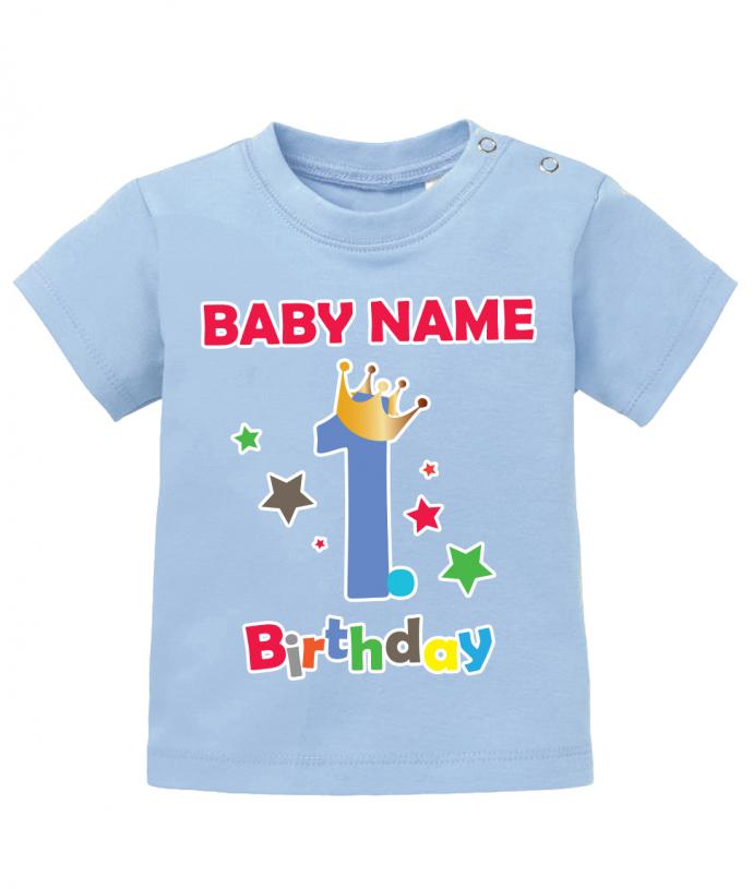 Erster Geburtstag mit Wunschnamen- erster geburtstag baby shirt Hellblau