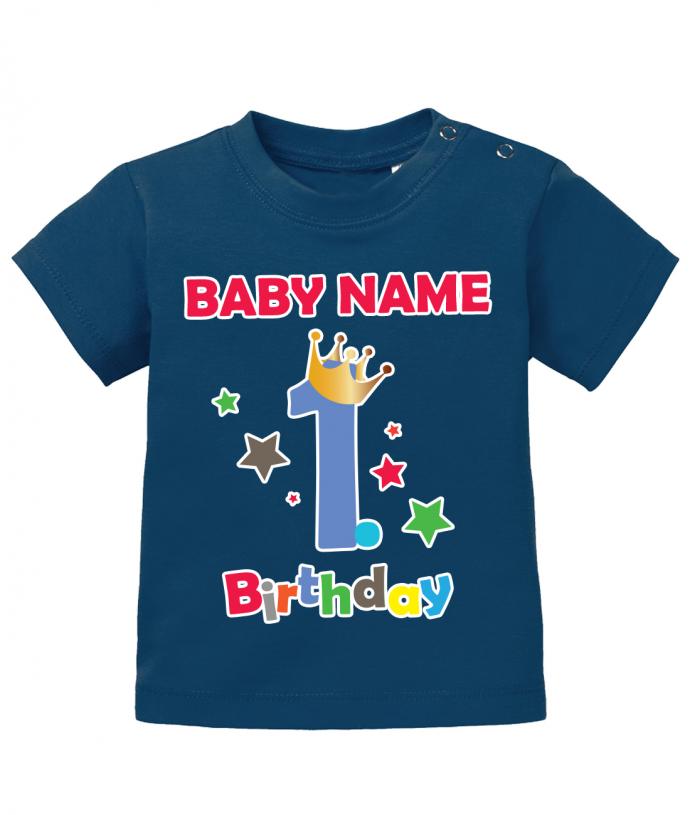 Erster Geburtstag mit Wunschnamen- erster geburtstag baby shirt  Navy