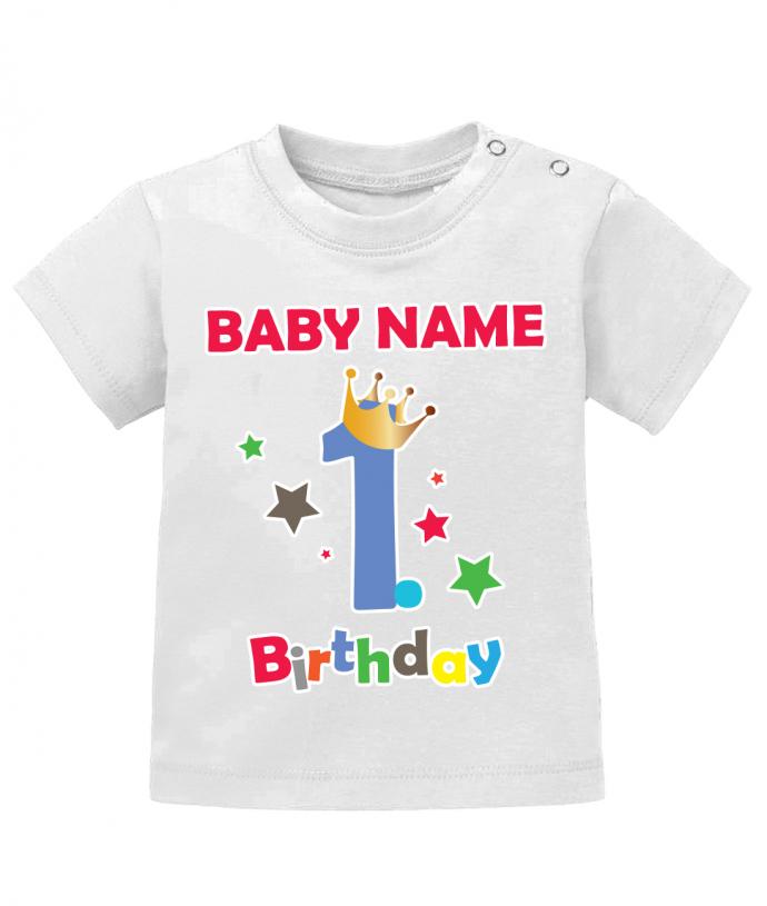 Erster Geburtstag mit Wunschnamen- erster geburtstag baby shirt  Weiss