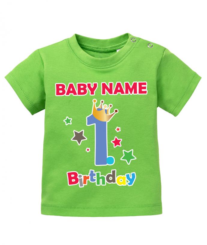 Erster Geburtstag mit Wunschnamen- erster geburtstag baby shirt  gruen