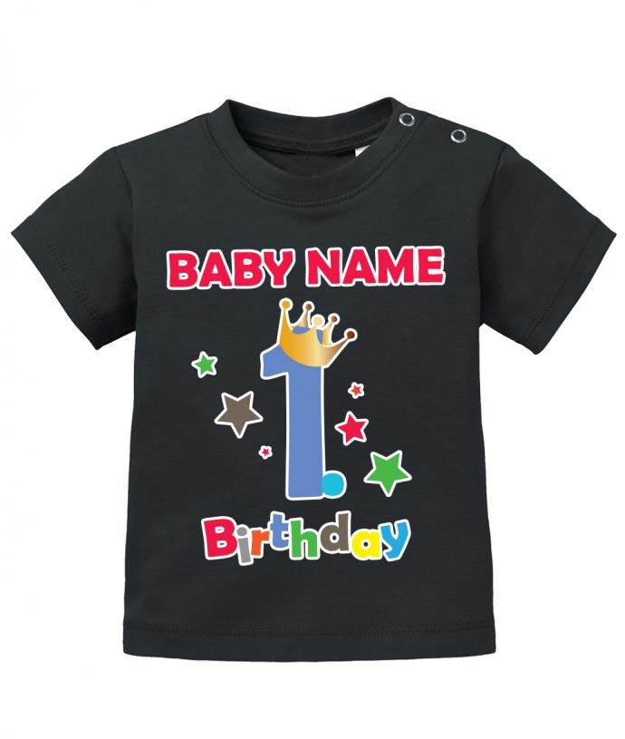 Erster Geburtstag mit Wunschnamen- erster geburtstag baby shirt  schwarz