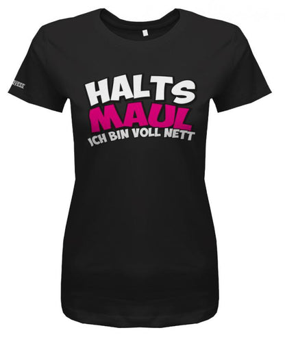 hals-maul-ich-bin-voll-nett-damen-shirt-schwarz