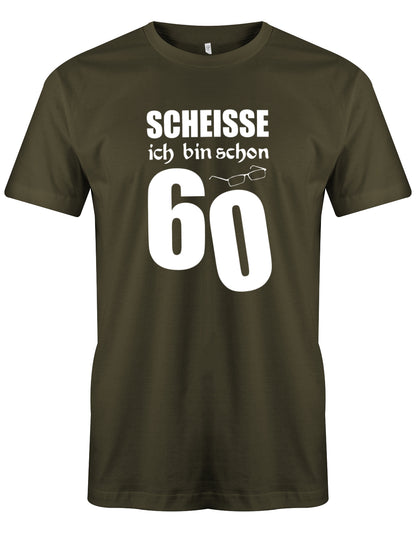 Lustiges T-Shirt zum 60. Geburtstag für den Mann Bedruckt mit Scheisse ich bin schon 60, mit Lesebrille. Army