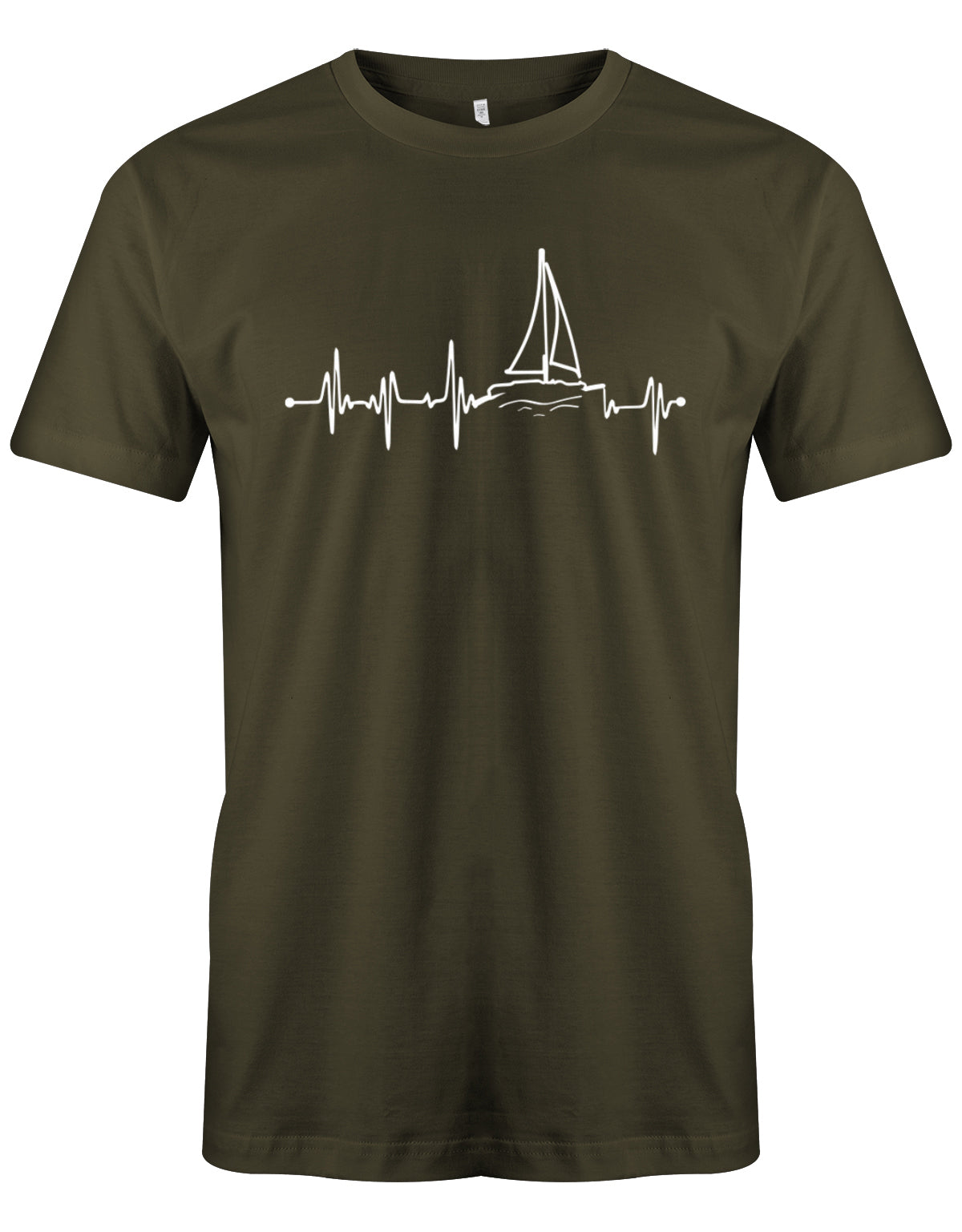 Das Segler t-shirt bedruckt mit "Herzschlag Frequenz mit einem Segelboot - Das Herz schlägt fürs Segeln". Army