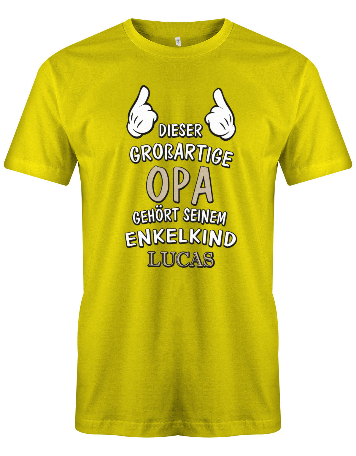 Opa Shirt personalisiert - Dieser großartige Opa gehört seinen Enkelkind. Mit Namen vom Enkelkind. Gelb