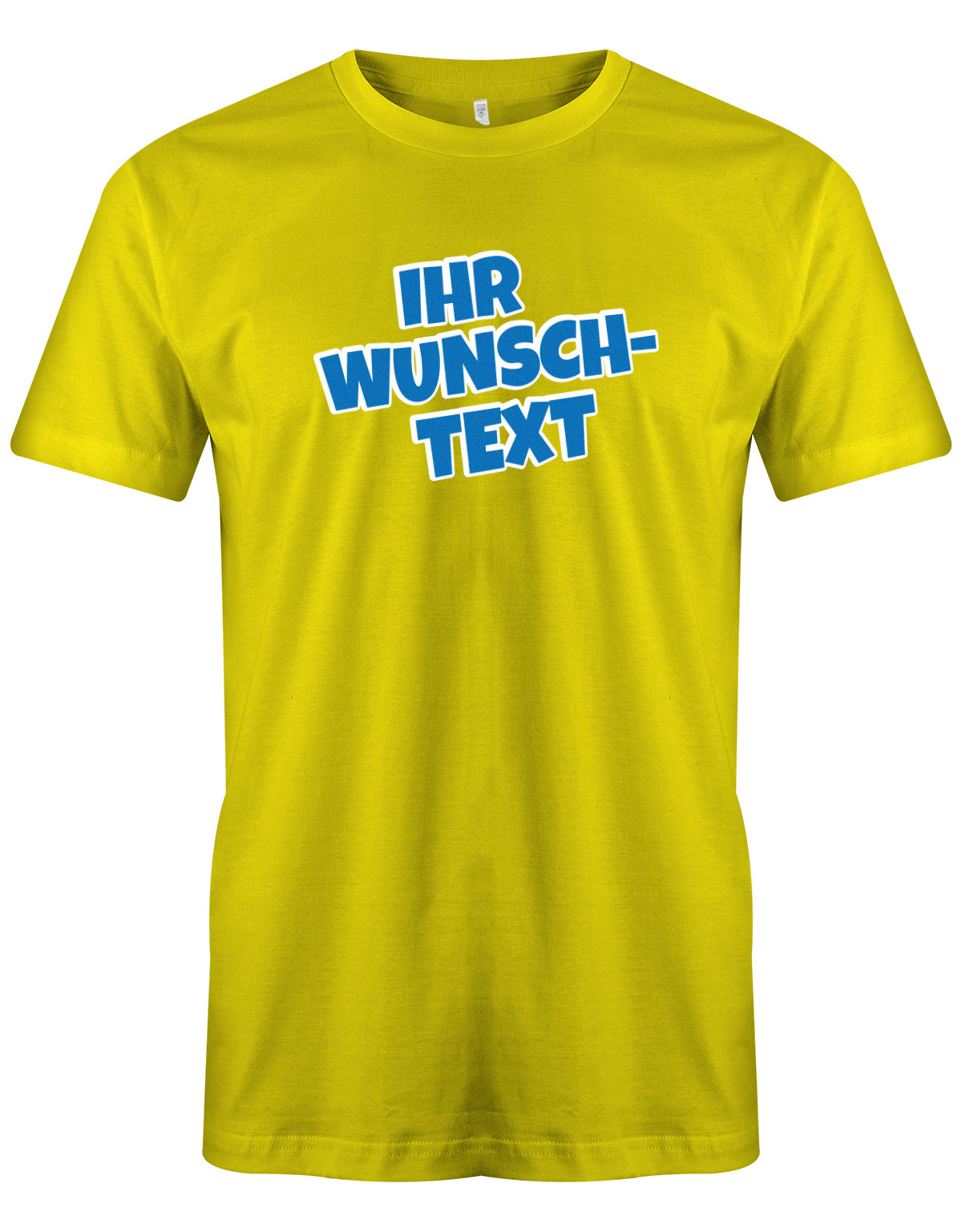 Männer Tshirt mit Wunschtext. Comic Design mit weißer Umrandung. Gelb