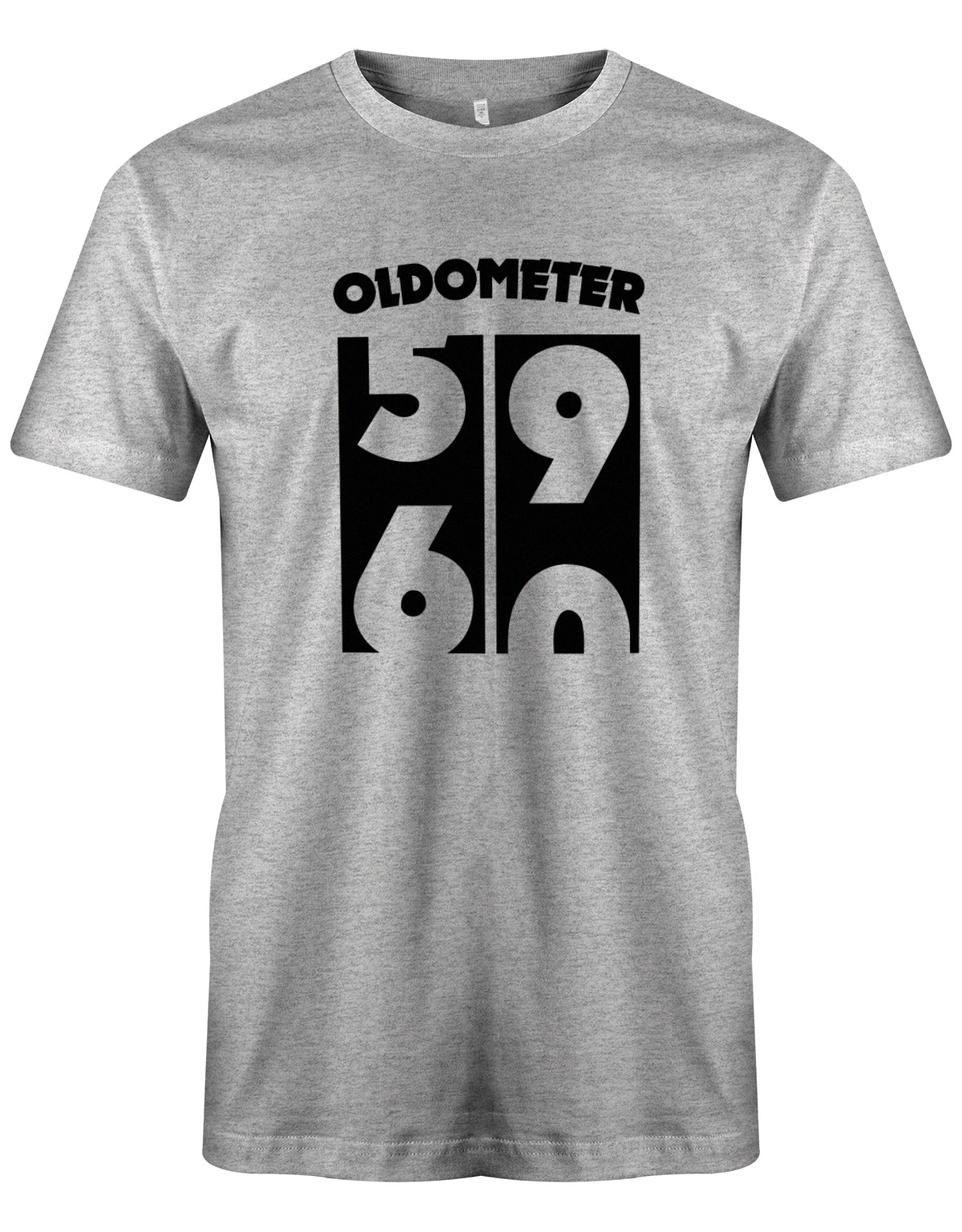 Lustiges T-Shirt zum 60. Geburtstag für den Mann Bedruckt mit Oldometer der wechsel von der 59 zu 60 Jahren. Grau