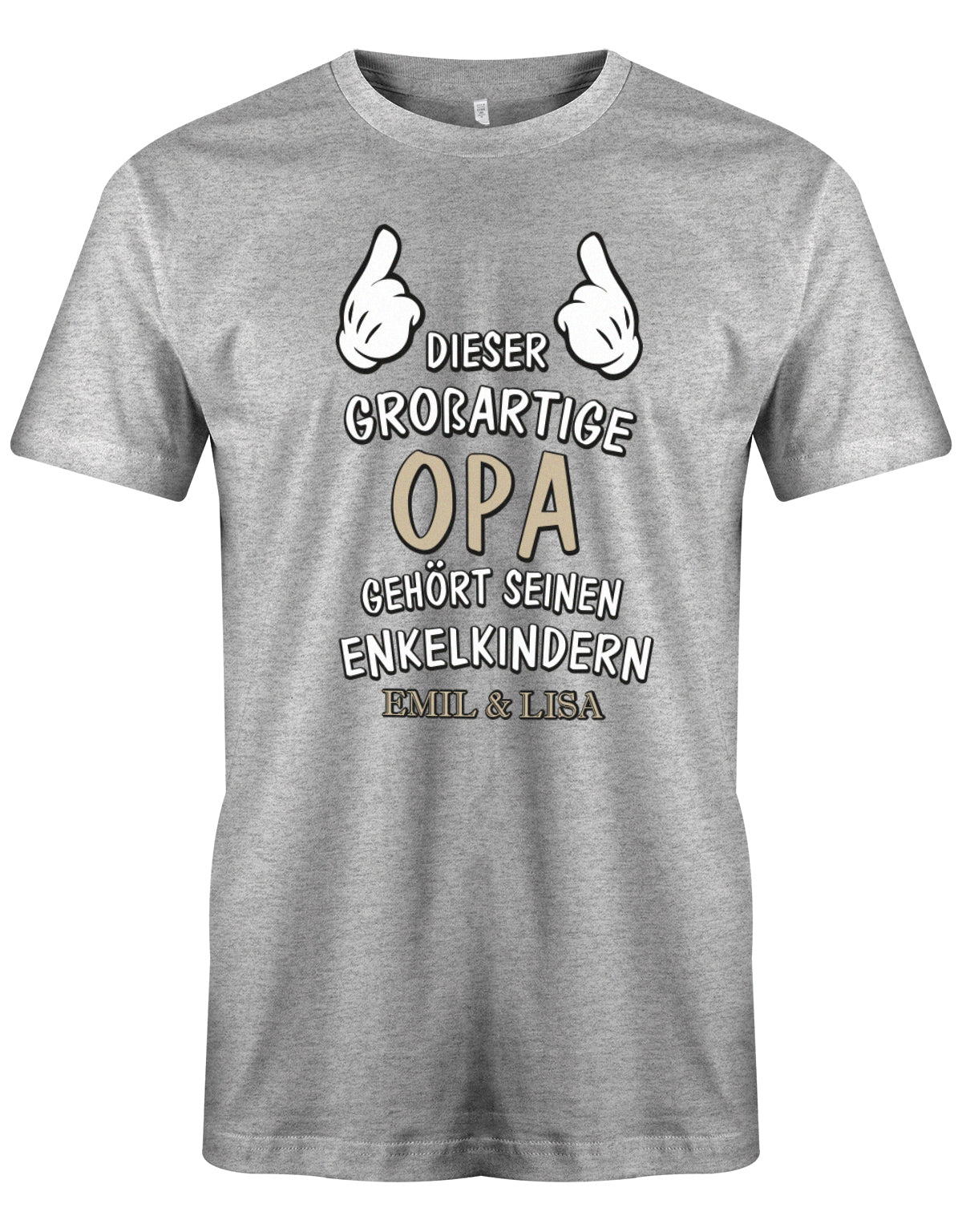 Opa Shirt personalisiert - Dieser großartige Opa gehört seinen Enkelkindern. Mit Namen der Enkel. Grau