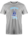 Das Segler t-shirt bedruckt mit "Born to go sailing - geboren um segeln zu gehen". Grau