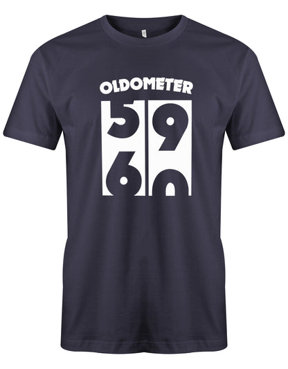 Lustiges T-Shirt zum 60. Geburtstag für den Mann Bedruckt mit Oldometer der wechsel von der 59 zu 60 Jahren. Navy