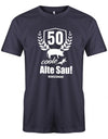 Lustiges T-Shirt zum 50 Geburtstag für den Mann Bedruckt mit 50 coole alte Sau mit Wunschname. Navy