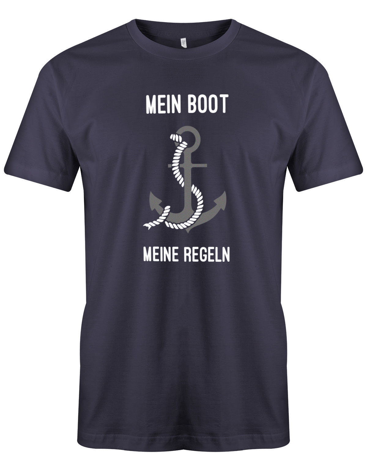 Das lustige Segler t-shirt bedruckt mit "Mein Boot, Meine Regeln, mit Anker". Navy