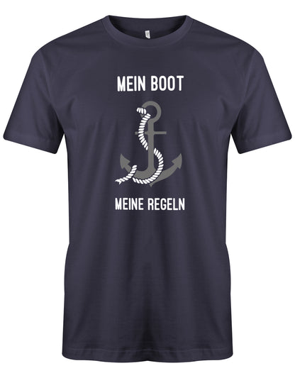 Das lustige Segler t-shirt bedruckt mit "Mein Boot, Meine Regeln, mit Anker". Navy