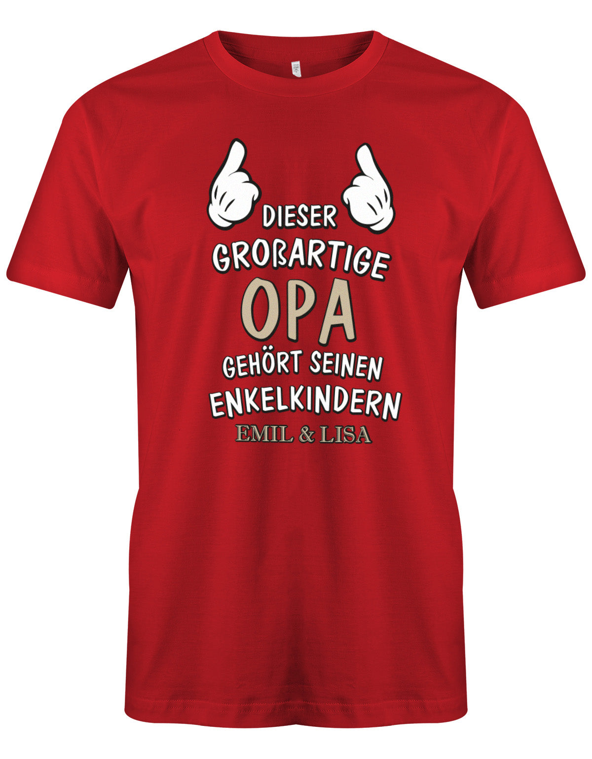 Opa Shirt personalisiert - Dieser großartige Opa gehört seinen Enkelkindern. Mit Namen der Enkel. Rot
