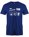 Das lustige Segler t-shirt bedruckt mit "Mein perfekter Tag - 8 Uhr Kaffee von 8-22 Uhr segeln und 22 Uhr Bier ". Royalblau