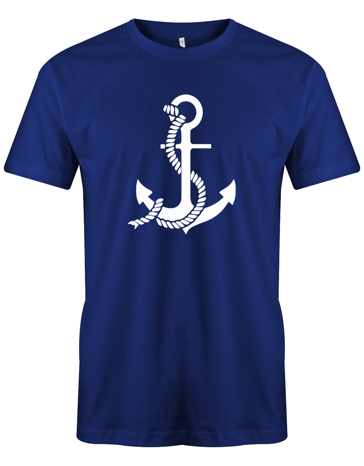 Das Segler t-shirt bedruckt mit "Anker und Tau für alle Seeleute". Royalblau