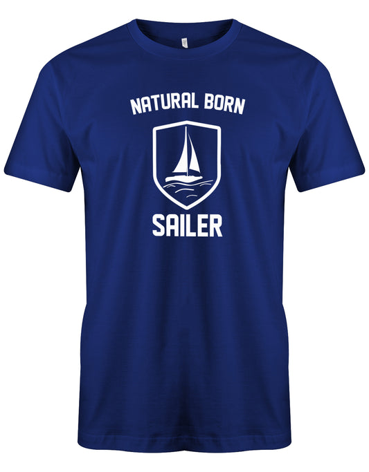Das Segler t-shirt bedruckt mit "Natural born Sailer - Der geborene Segler". Royalblau