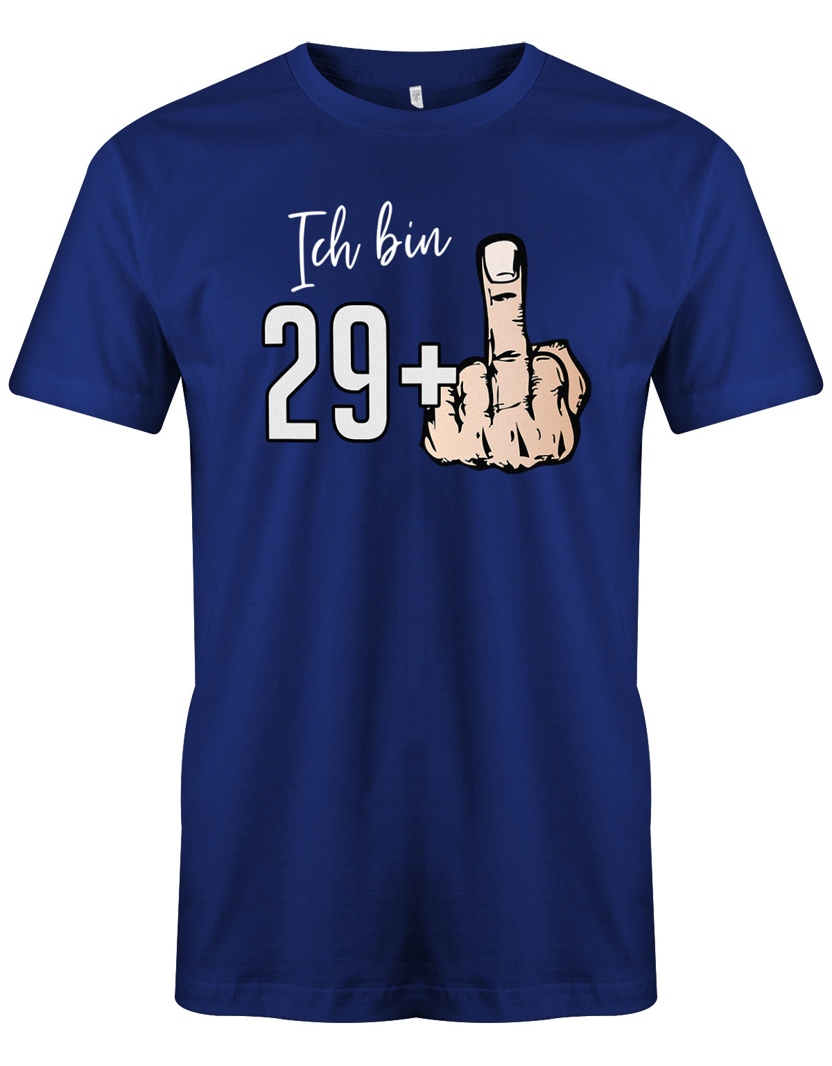Lustiges T-Shirt zum 30 Geburtstag für den Mann Bedruckt mit Ich bin 29+ Stinkefinger.  Royalblau