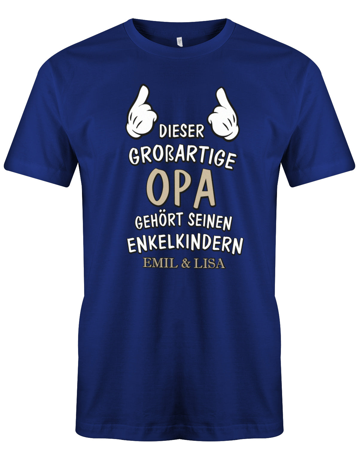 Opa Shirt personalisiert - Dieser großartige Opa gehört seinen Enkelkindern. Mit Namen der Enkel. Royalblau