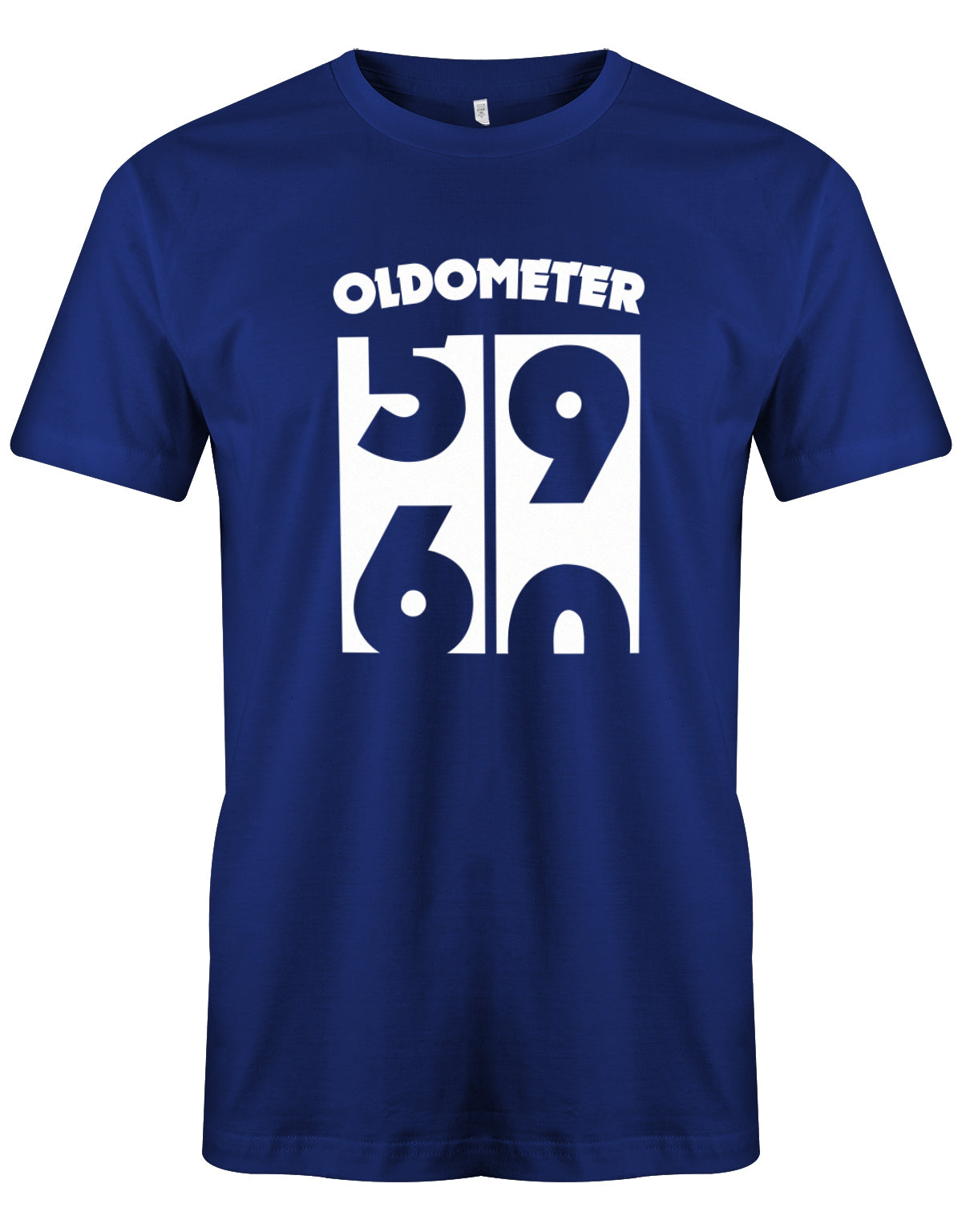 Lustiges T-Shirt zum 60. Geburtstag für den Mann Bedruckt mit Oldometer der wechsel von der 59 zu 60 Jahren. royalblau