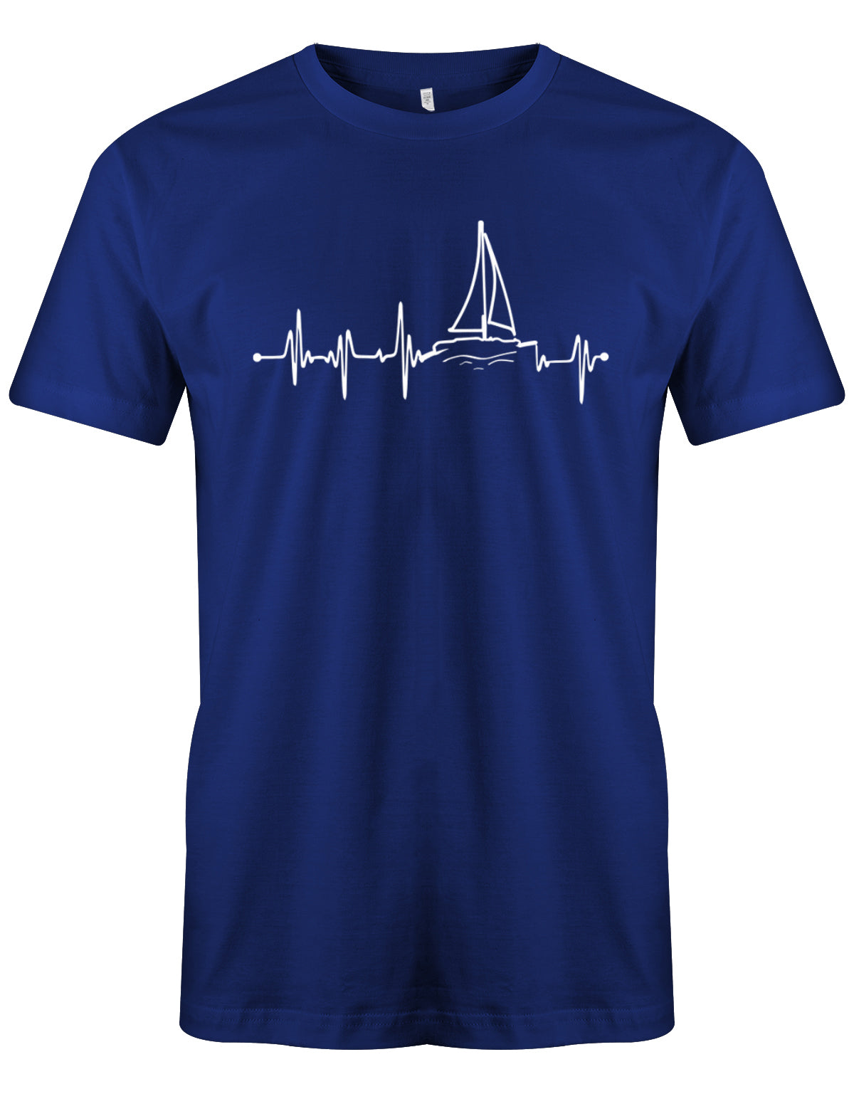 Das Segler t-shirt bedruckt mit "Herzschlag Frequenz mit einem Segelboot - Das Herz schlägt fürs Segeln". Royalblau