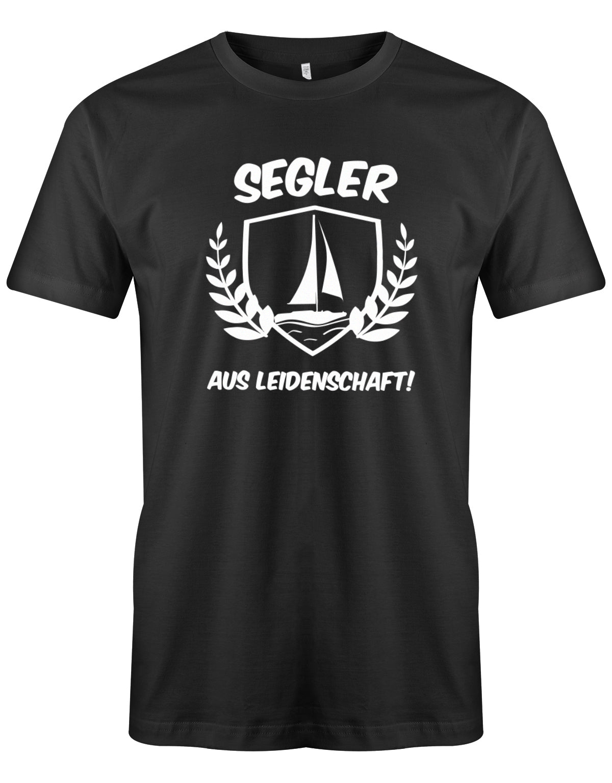 Das Segler t-shirt bedruckt mit "Segler aus Leidenschaft mit Segelboot" Schwarz