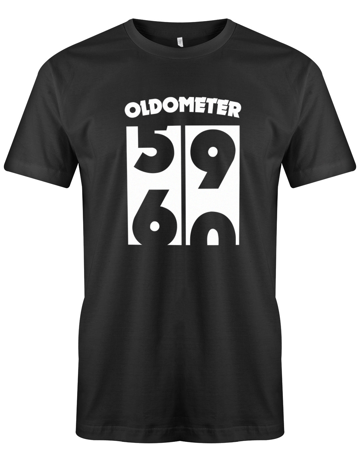 Lustiges T-Shirt zum 60. Geburtstag für den Mann Bedruckt mit Oldometer der wechsel von der 59 zu 60 Jahren. Schwarz