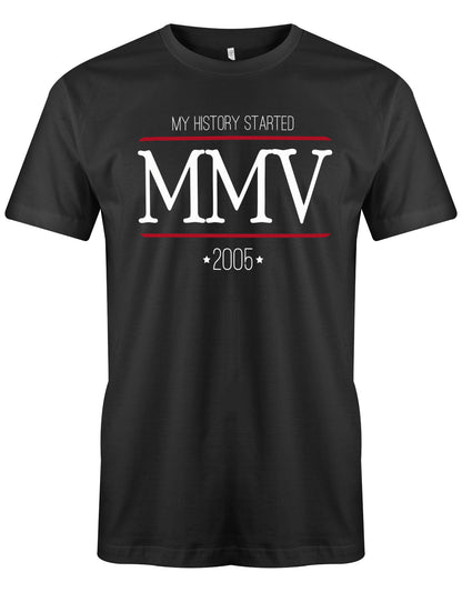 Cooles T-Shirt zum 18. Geburtstag für Jungen. Bedruckt mit: my history started 2005 in Römischen zahlen MMV. Das T Shirt 18 Geburtstag Junge Lustig ist ein tolles Geschenk für alle 18 Jährigen. Man wird nur einmal 18 Jahre. Geschenk zum 18 geburtstag Jungen ✓ 2005 geburtstag Junge ✓ 18 Geburtstag tshirt ✓ shirt geburtstag 18 Schwarz