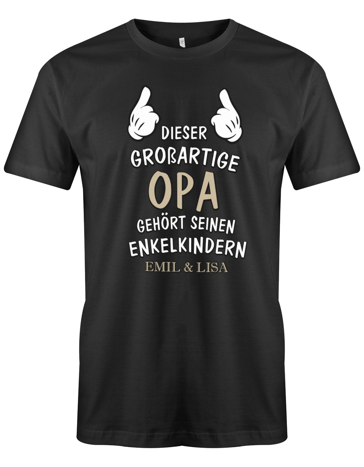 Opa Shirt personalisiert - Dieser großartige Opa gehört seinen Enkelkindern. Mit Namen der Enkel. Schwarz