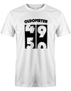 Lustiges T-Shirt zum 50 Geburtstag für den Mann Bedruckt mit Oldometer von 49 wechsel zu 50 Jahren. Weiss
