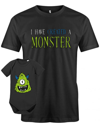 I have created a Monster - Monster - Partnerlook - Papa T-Shirt - Baby Body - Set Papa Kind Schwarz