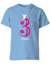 T-Shirt 3 Geburtstag Fee mit Glitzersternchen personalisierbar mit Name für Mädchen Hellblau