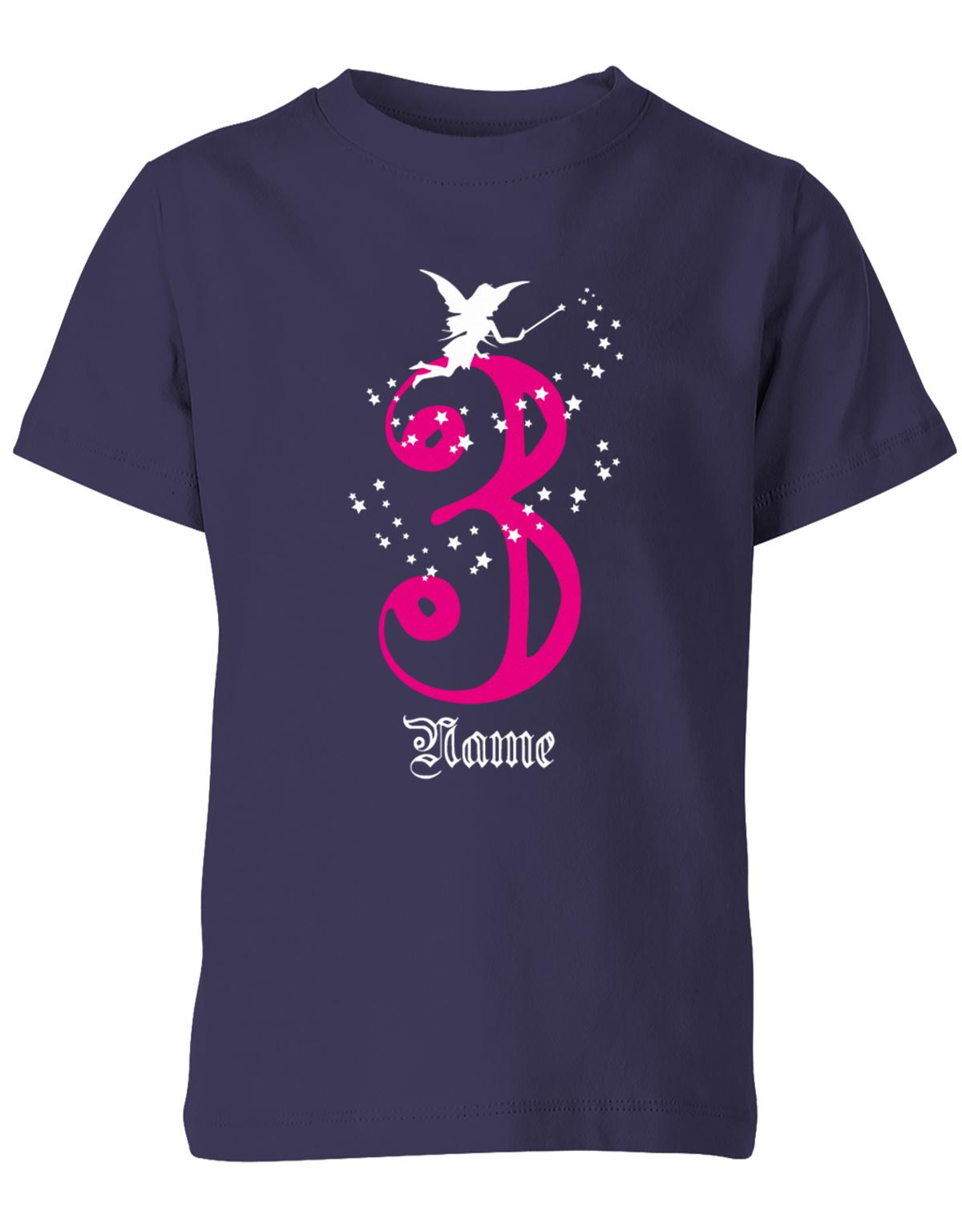 T-Shirt 3 Geburtstag Fee mit Glitzersternchen personalisierbar mit Name für Mädchen Navy