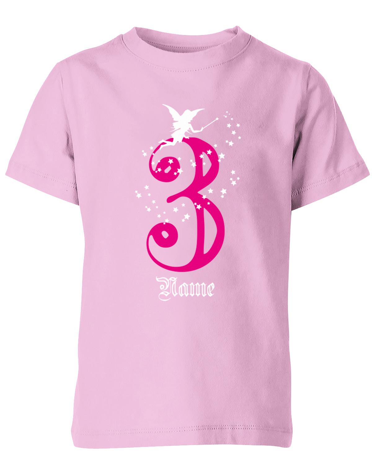 T-Shirt 3 Geburtstag Fee mit Glitzersternchen personalisierbar mit Name für Mädchen Rosa