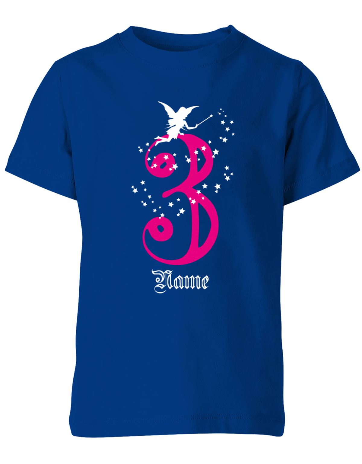 T-Shirt 3 Geburtstag Fee mit Glitzersternchen personalisierbar mit Name für Mädchen Royalblau