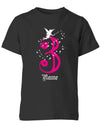 T-Shirt 3 Geburtstag Fee mit Glitzersternchen personalisierbar mit Name für Mädchen Schwarz