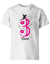 T-Shirt 3 Geburtstag Fee mit Glitzersternchen personalisierbar mit Name für Mädchen Weiss