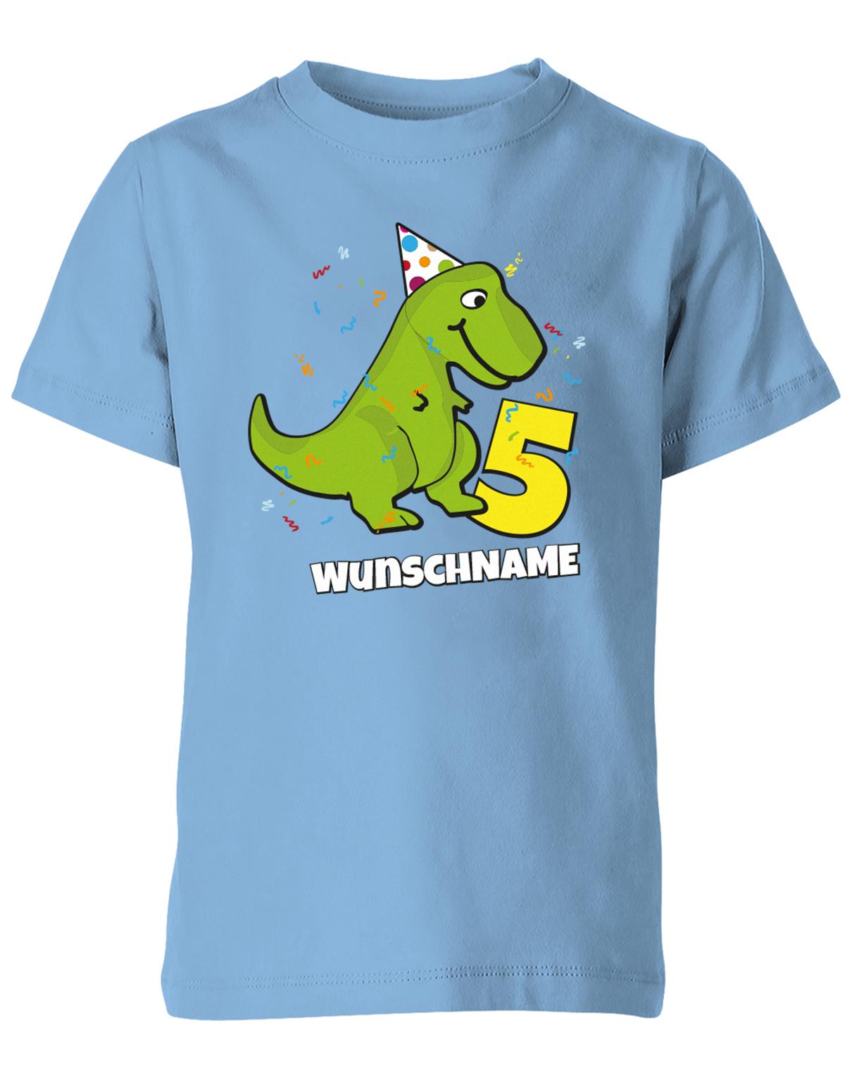 ich-bin-5-Dinosaurier-t-rex-wunschname-geburtstag-kinder-shirt-hellblau