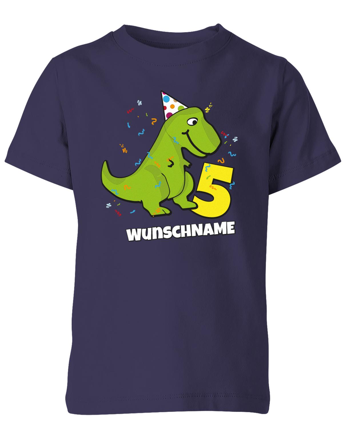 ich-bin-5-Dinosaurier-t-rex-wunschname-geburtstag-kinder-shirt-navy