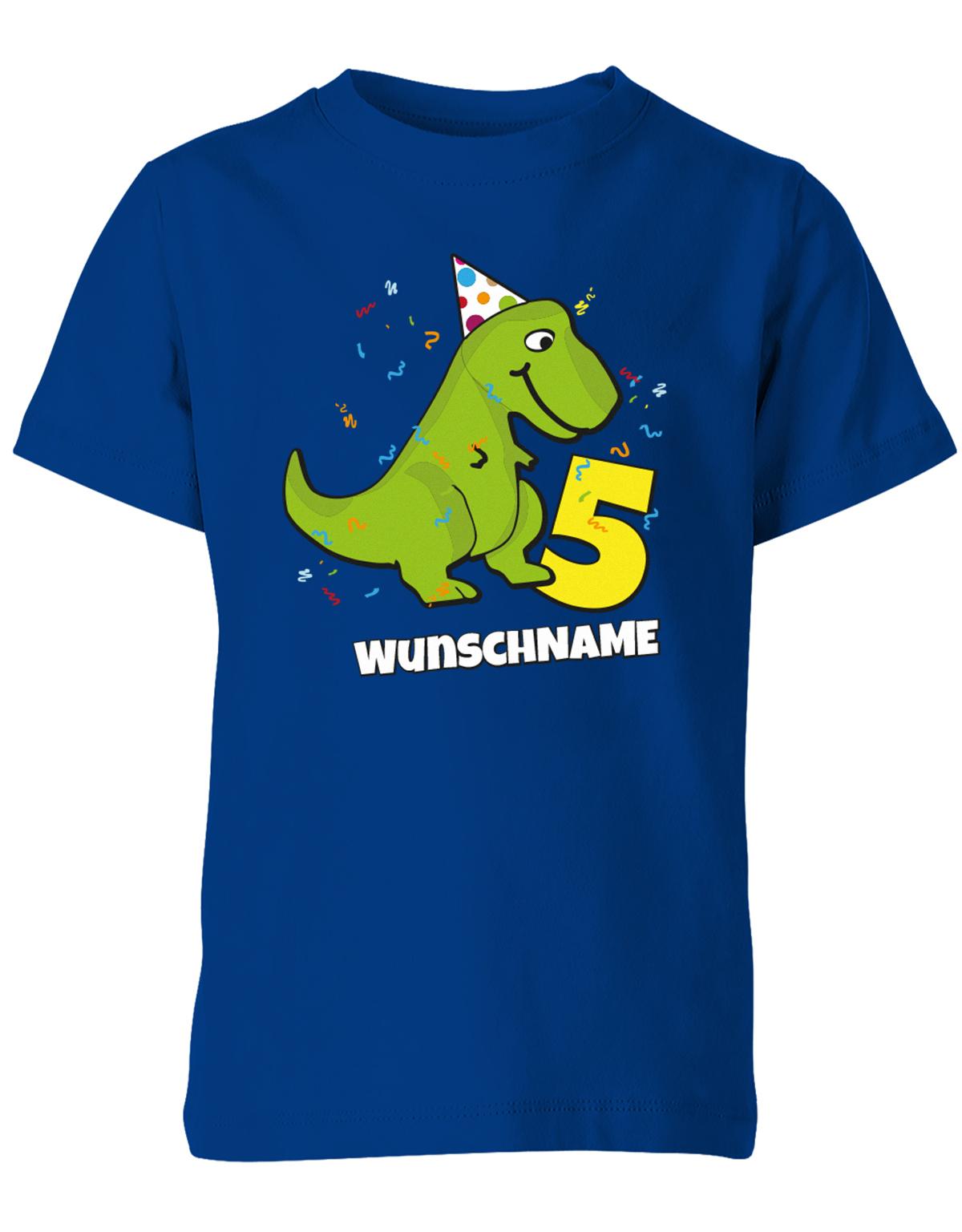 ich-bin-5-Dinosaurier-t-rex-wunschname-geburtstag-kinder-shirt-royalblau