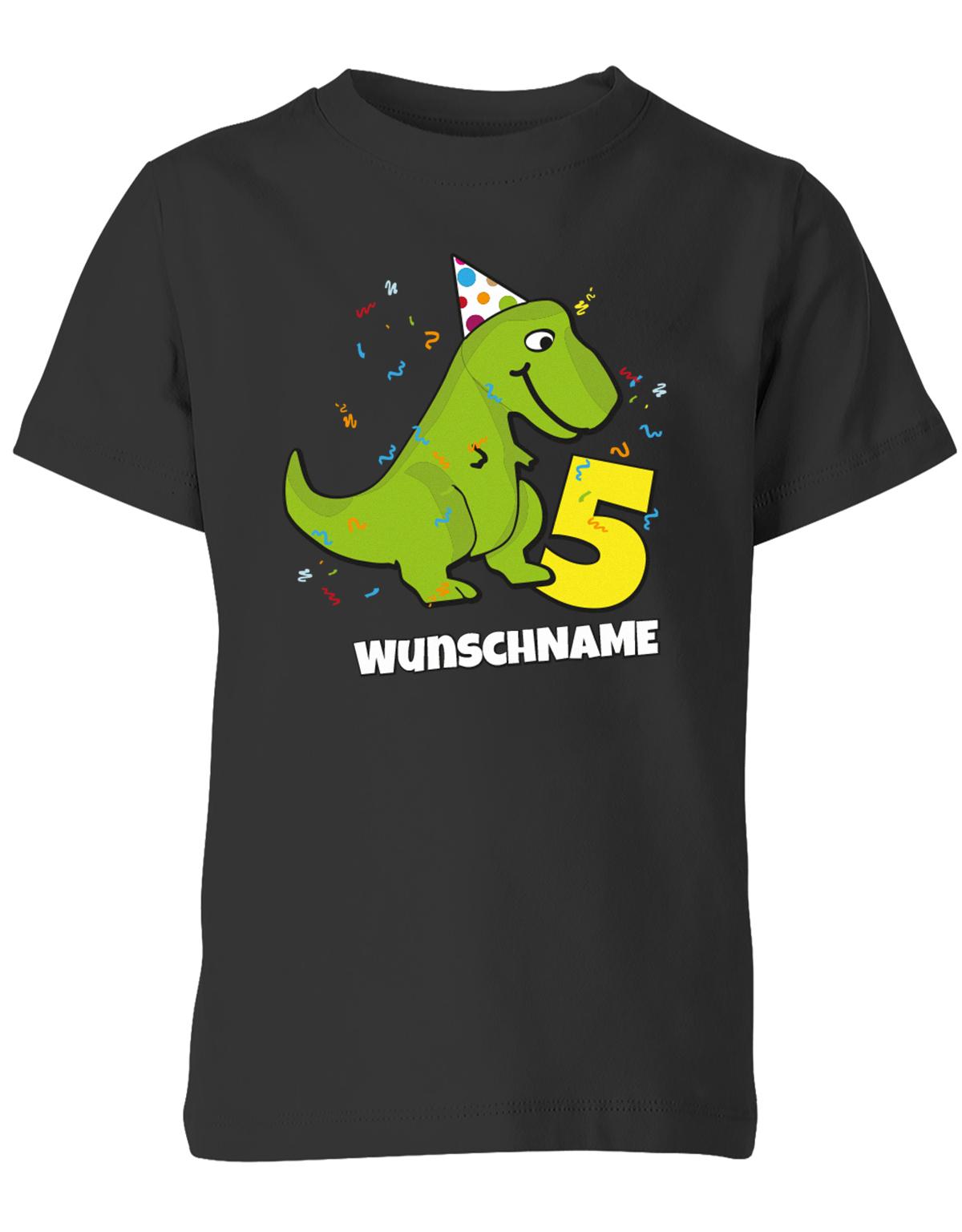ich-bin-5-Dinosaurier-t-rex-wunschname-geburtstag-kinder-shirt-schwarz