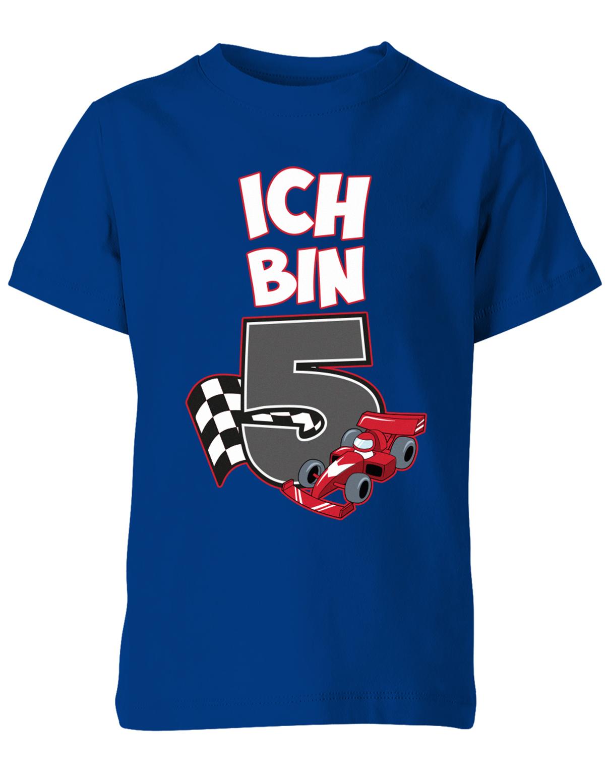 ich-bin-5-autorennen-rennwagen-geburtstag-rennfahrer-kinder-shirt-royalblau