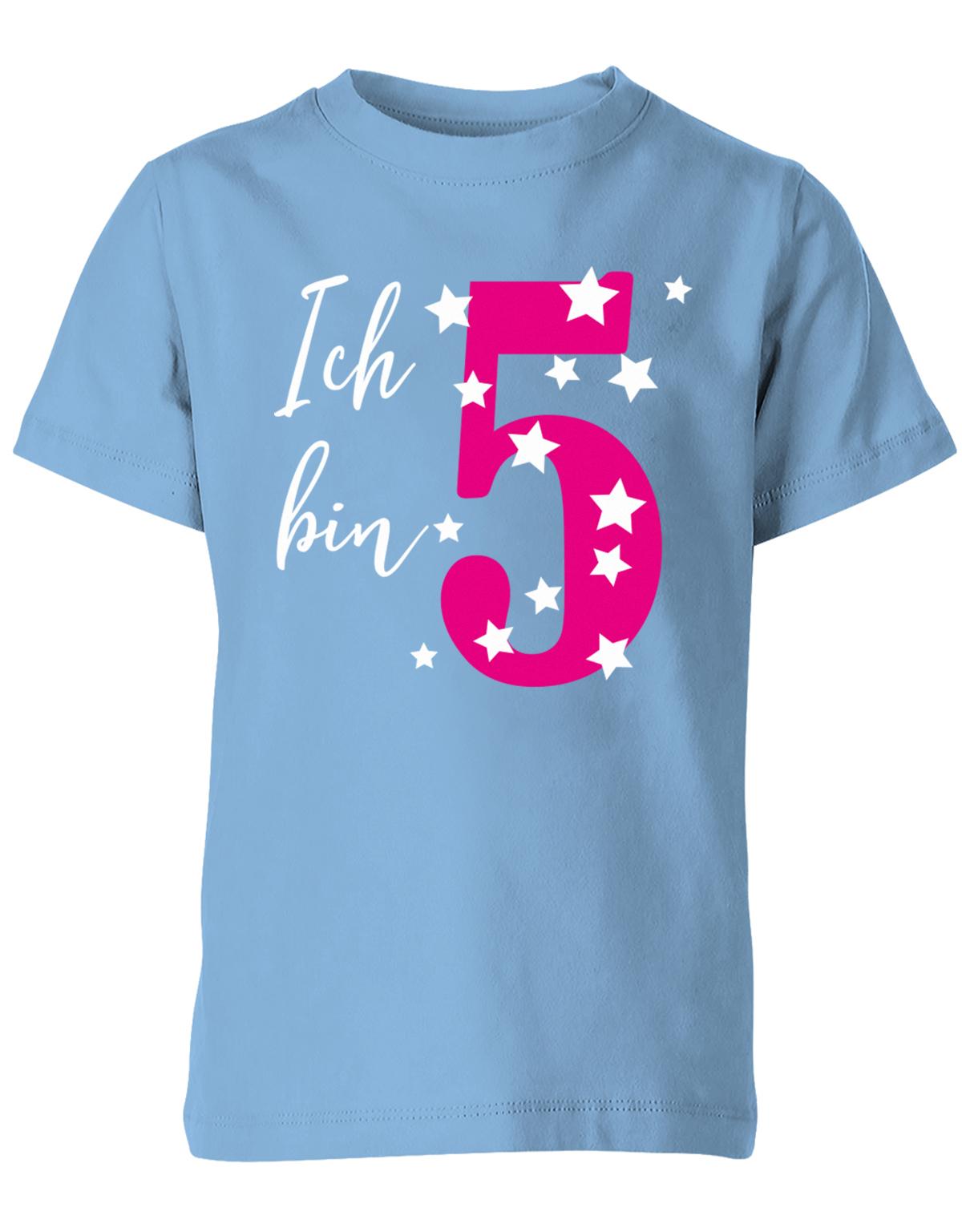 T-Shirt 5 Geburtstag ich bin 5 in Pink mit Sterne verziert für Mädchen hellblau