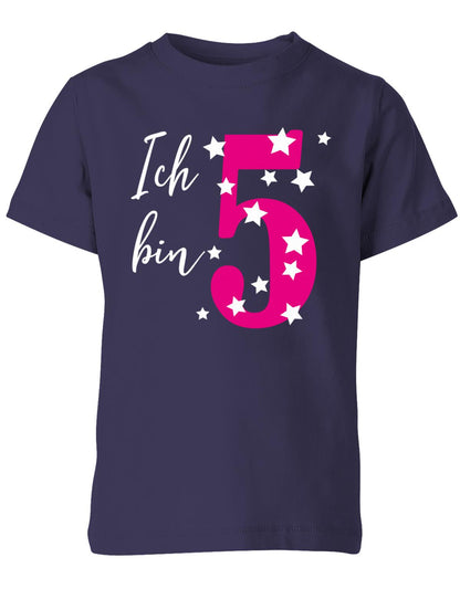 T-Shirt 5 Geburtstag ich bin 5 in Pink mit Sterne verziert für Mädchen Navy