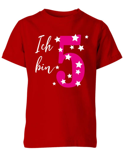 T-Shirt 5 Geburtstag ich bin 5 in Pink mit Sterne verziert für Mädchen Rot